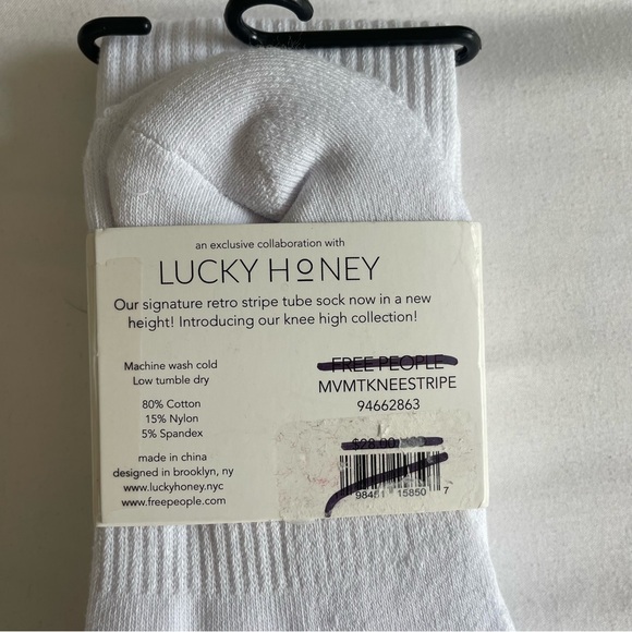 NWT Free People FP Movement Logo Black White Stripe Knee-High Socks - Picture 6 of 7